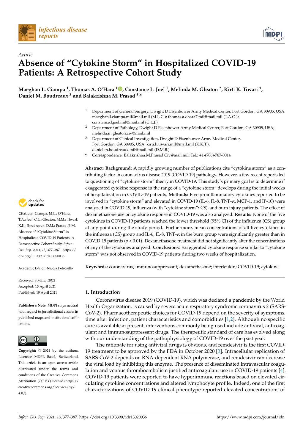 “Cytokine Storm” in Hospitalized COVID-19 Patients: a Retrospective Cohort Study