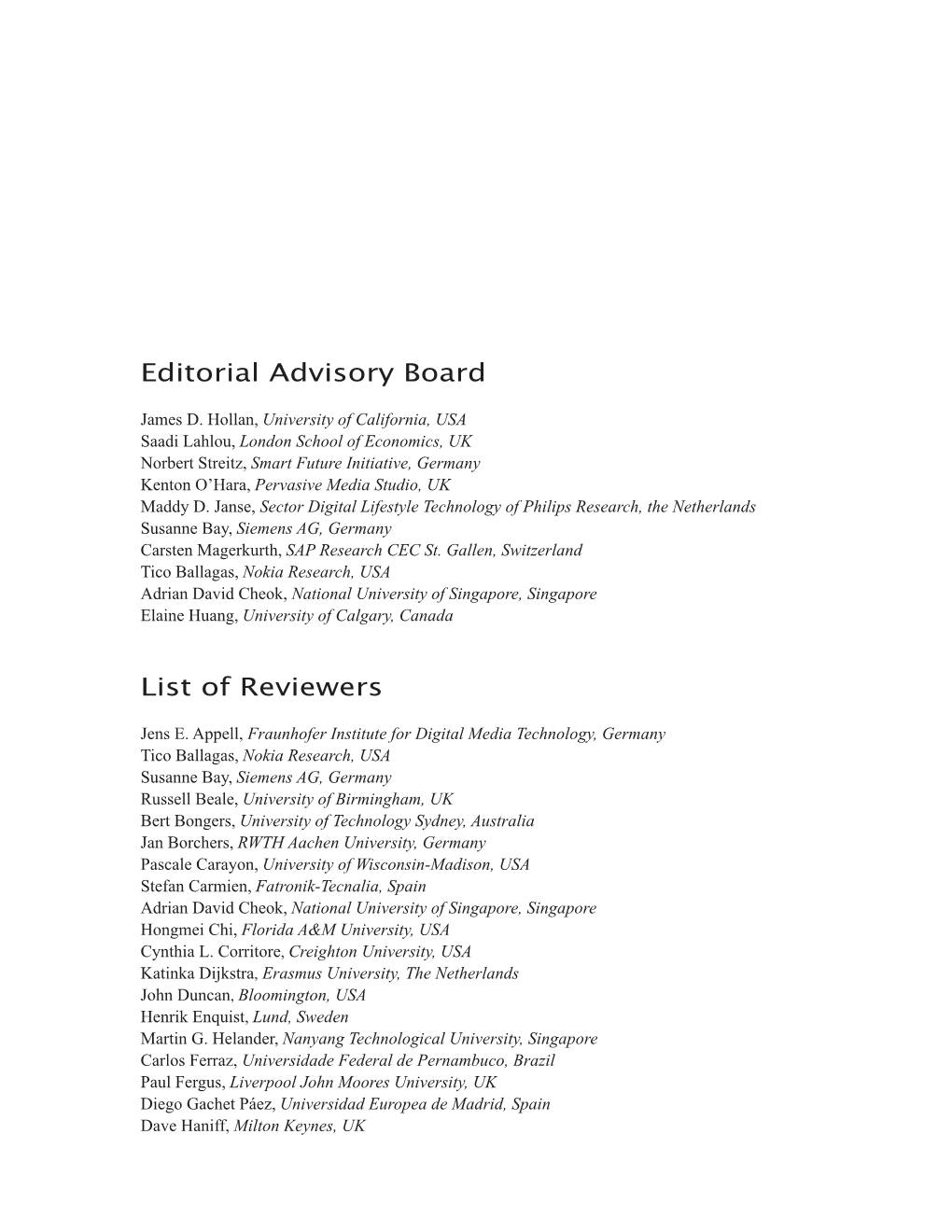 Editorial Advisory Board List of Reviewers