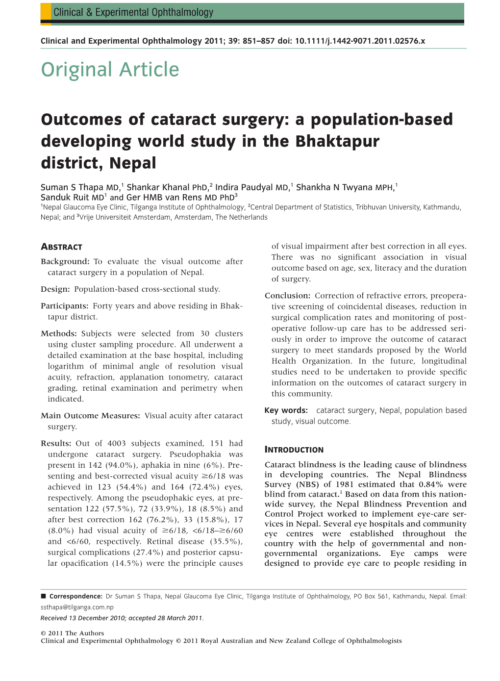 A Population-Based Developing World Study in the Bhaktapur District, Nepal