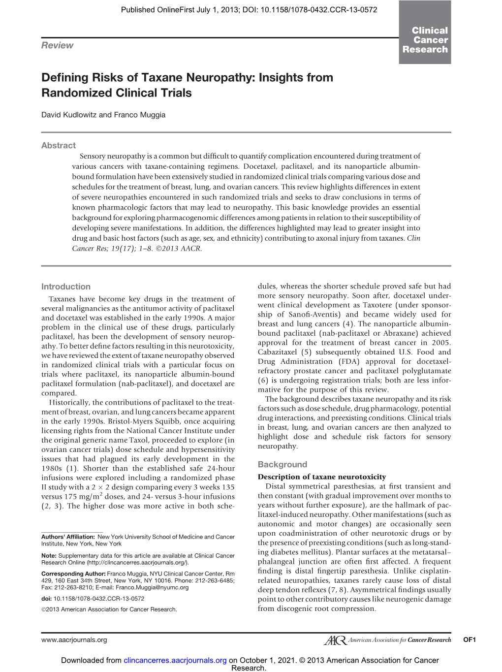 Defining Risks of Taxane Neuropathy: Insights from Randomized Clinical Trials