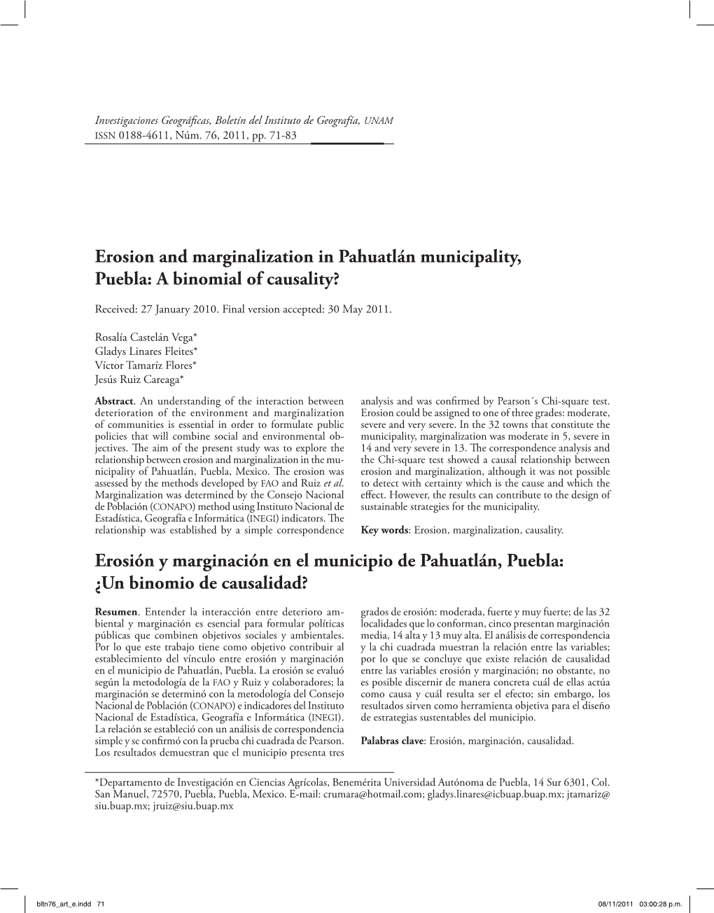 Erosion and Marginalization in Pahuatlán Municipality, Puebla: a Binomial of Causality?