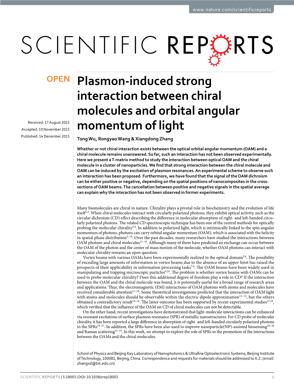 Plasmon-Induced Strong Interaction Between Chiral Molecules and Orbital Angular Momentum of Light