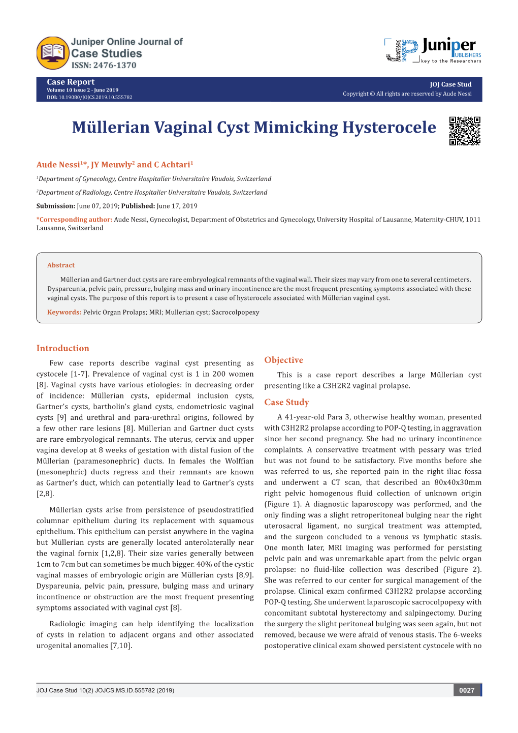 Müllerian Vaginal Cyst Mimicking Hysterocele