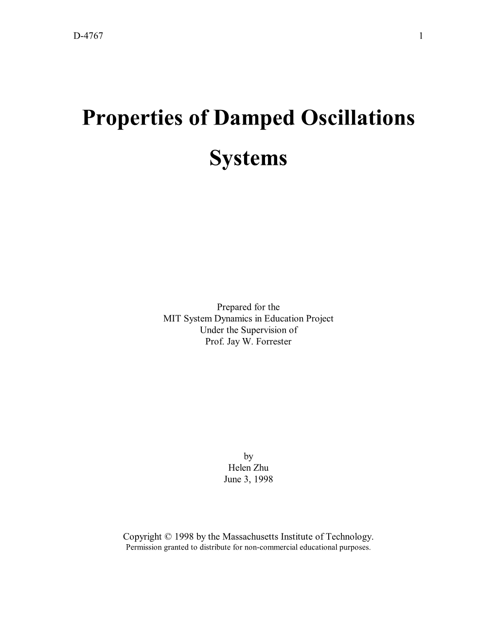 Properties of Damped Oscillations Systems