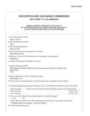 Securities and Exchange Commission Sec Form 17-A, As Amended