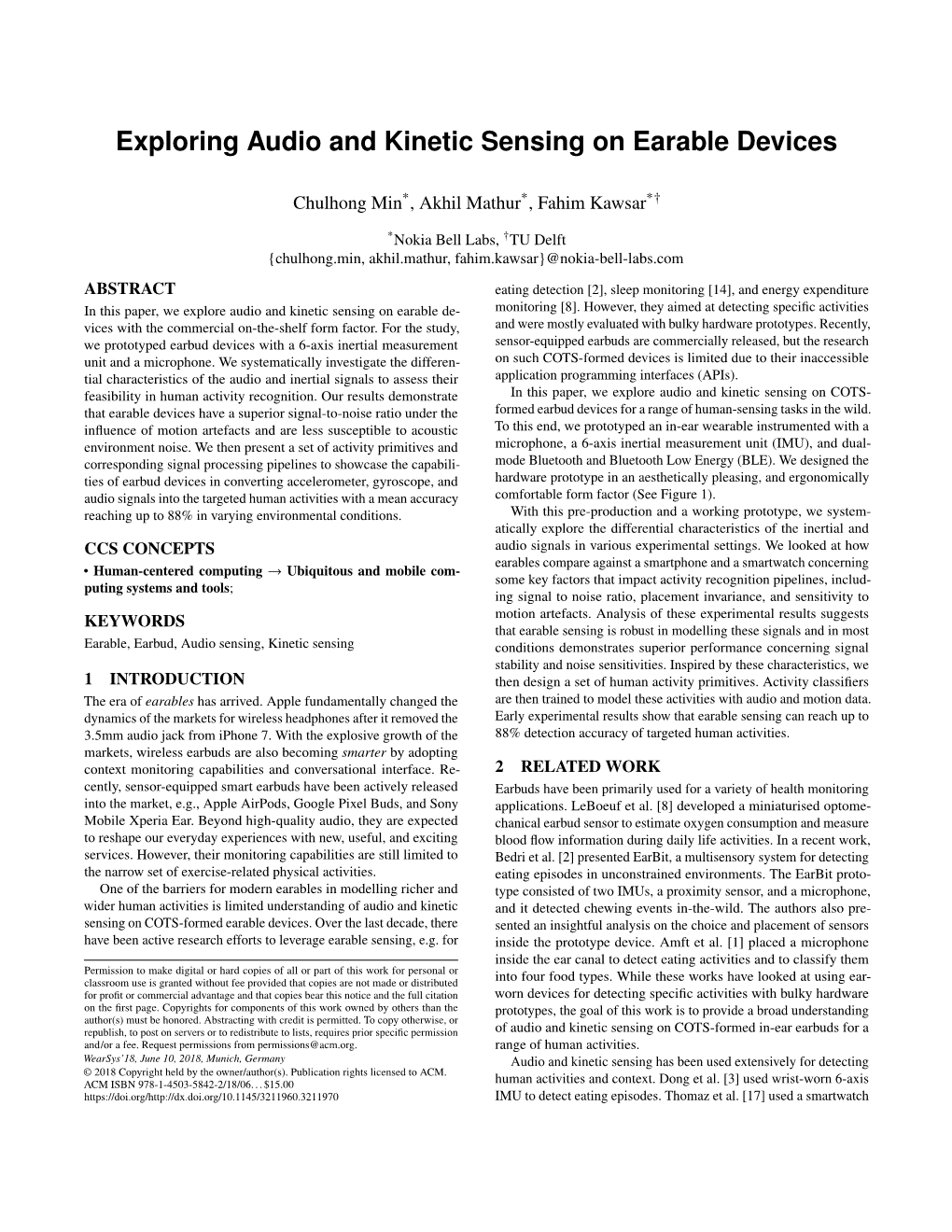 Exploring Audio and Kinetic Sensing on Earable Devices