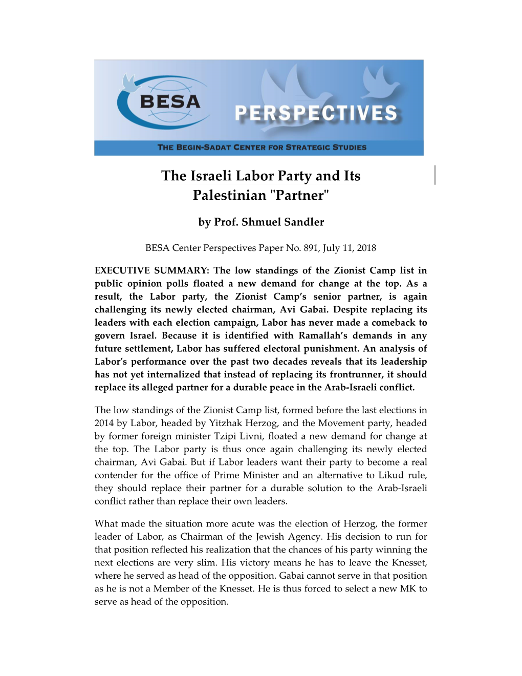 The Israeli Labor Party and Its Palestinian "Partner"