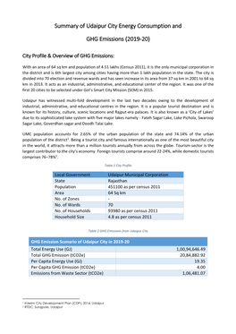 Summary of Udaipur City Energy Consumption And