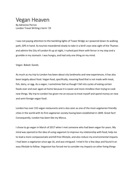 Vegan Heaven by Adrienne Perron London Travel Writing J-Term ‘19