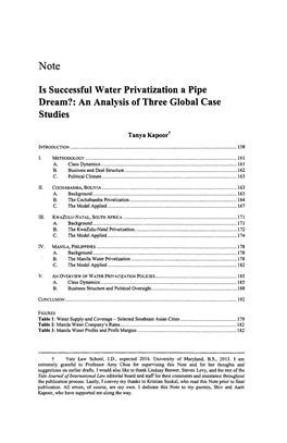 Is Successful Water Privatization a Pipe Dream?: an Analysis of Three Global Case Studies
