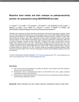 Bioactive Trace Metals and Their Isotopes As Paleoproductivity Proxies