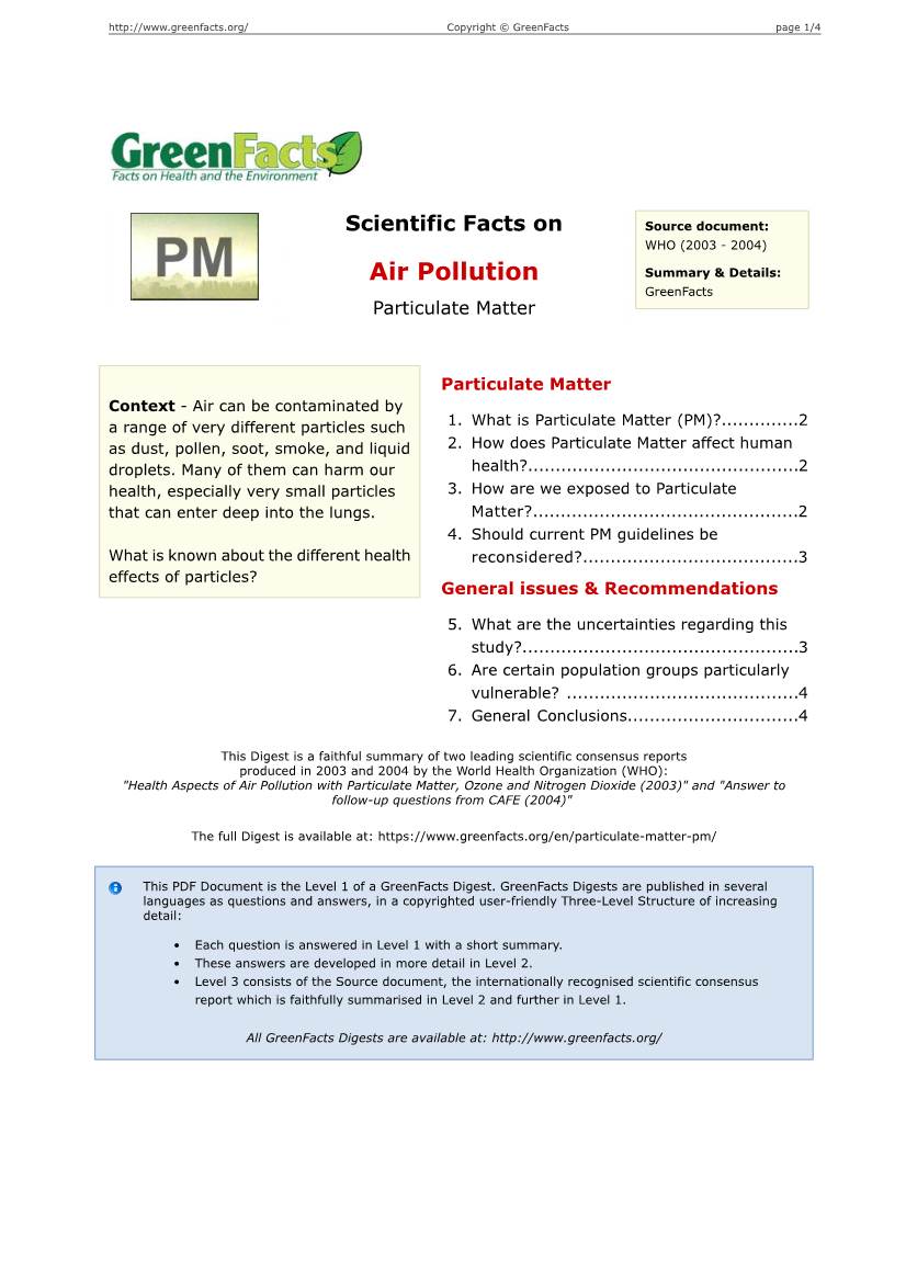 Scientific Facts on Air Pollution Particulate Matter