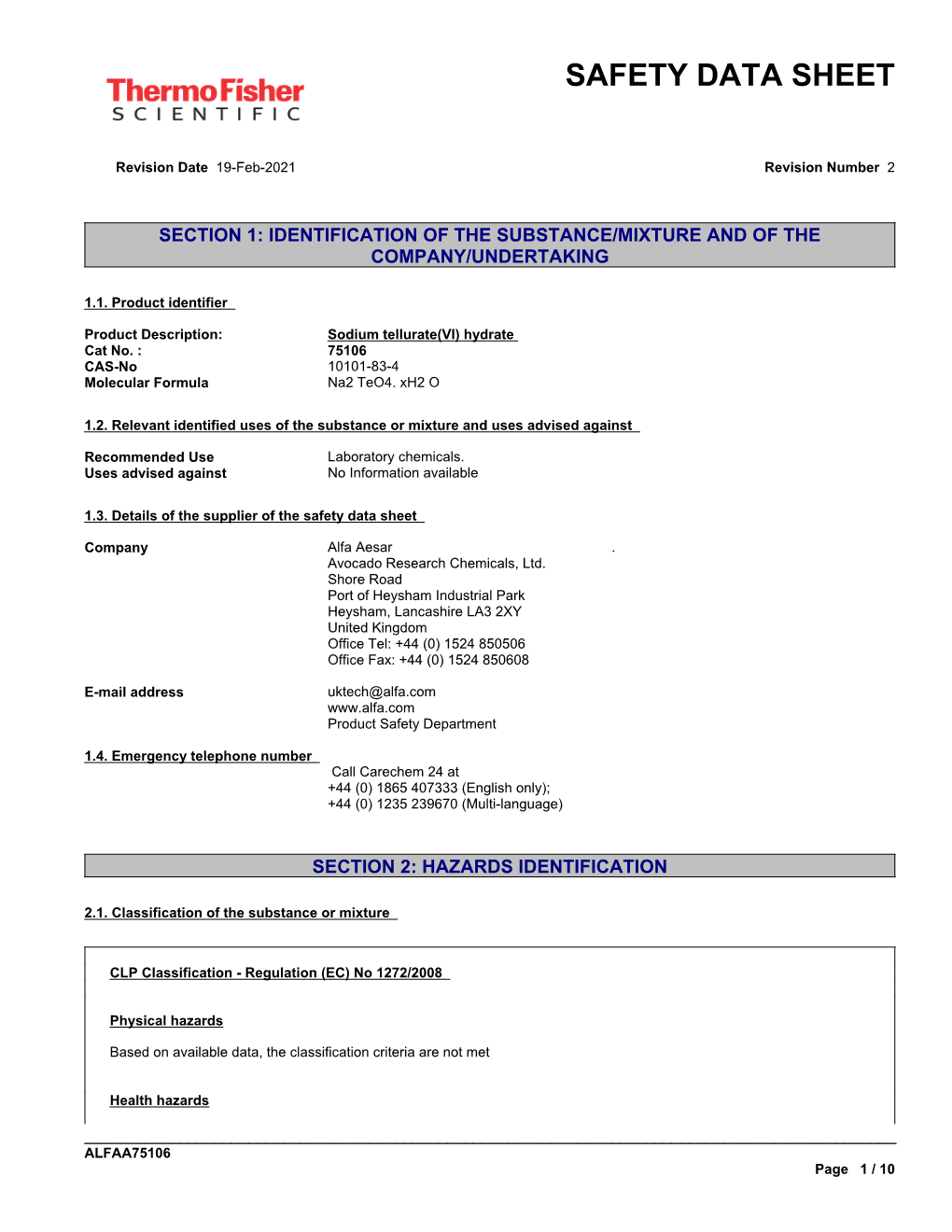 Safety Data Sheet