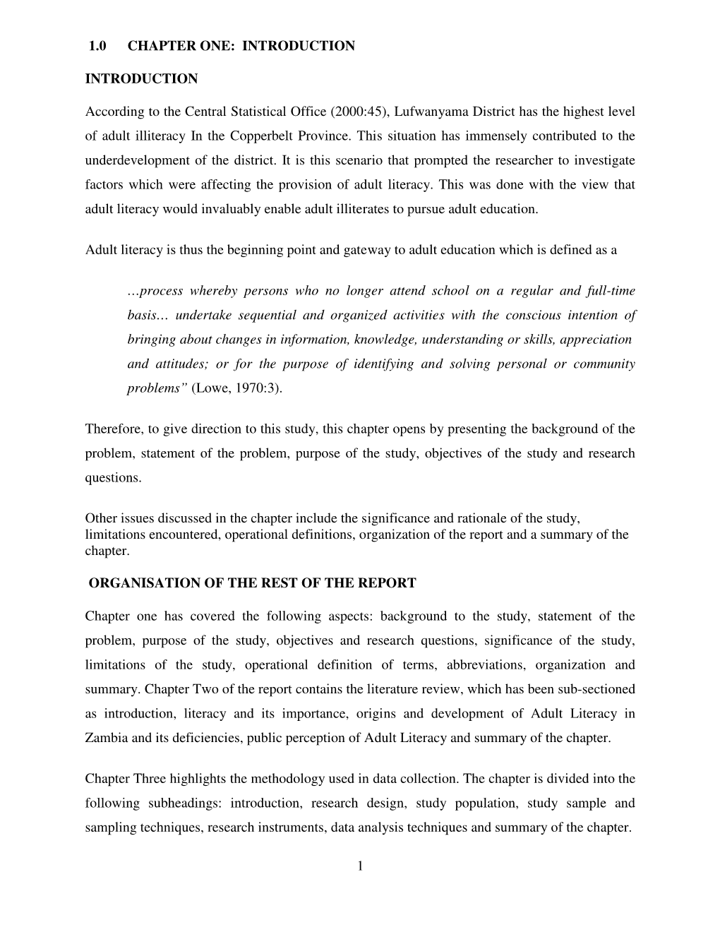 (2000:45), Lufwanyama District Has the Highest Level of Adult Illiteracy in the Copperbelt Province