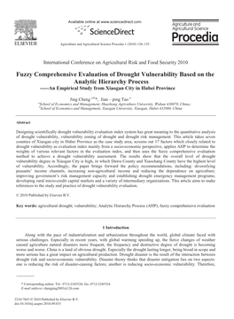 Fuzzy Comprehensive Evaluation of Drought Vulnerability Based on the Analytic Hierarchy Process -----An Empirical Study from Xiaogan City in Hubei Province