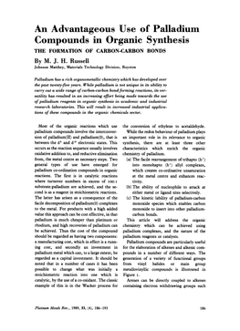 An Advantageous Use of Palladium Compounds in Organic Synthesis the FORMATION of CARBON-CARBON BONDS by M