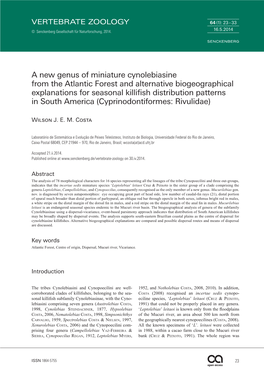 A New Genus of Miniature Cynolebiasine from the Atlantic