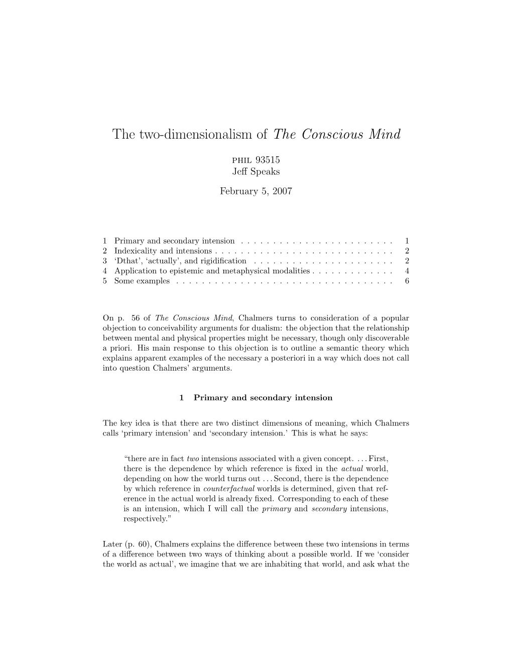 The Two-Dimensionalism of the Conscious Mind