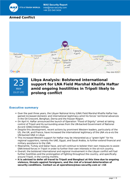 Libya Analysis: Bolstered International Support For