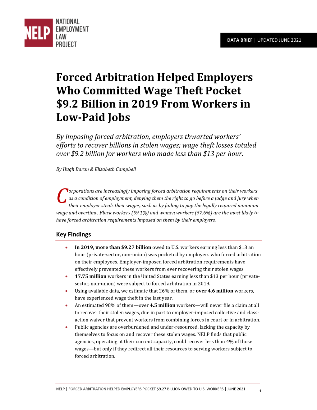 Forced Arbitration Helped Employers Who Committed Wage Theft Pocket $9.2 Billion in 2019 from Workers in Low-Paid Jobs