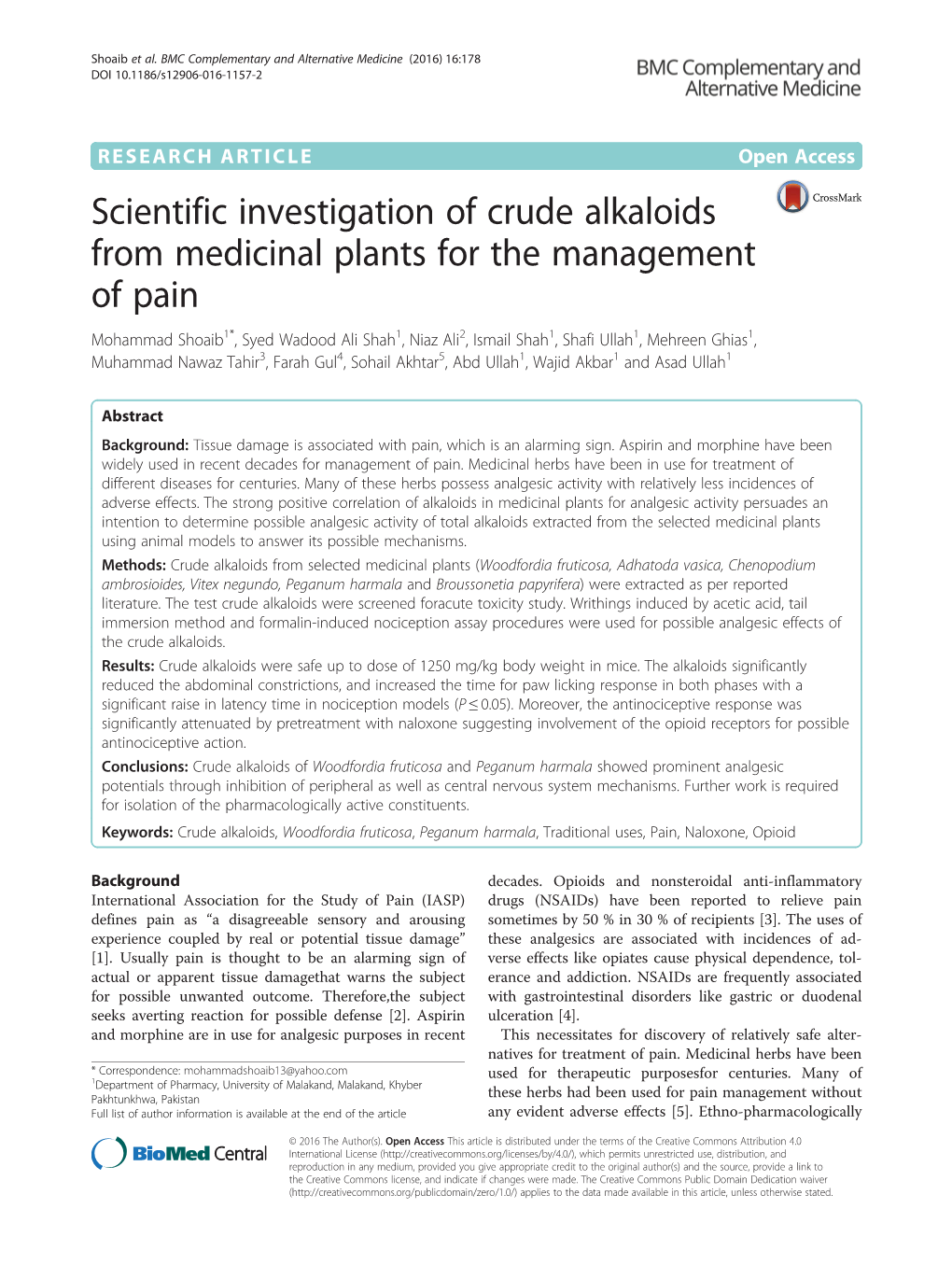 Scientific Investigation of Crude Alkaloids from Medicinal Plants For