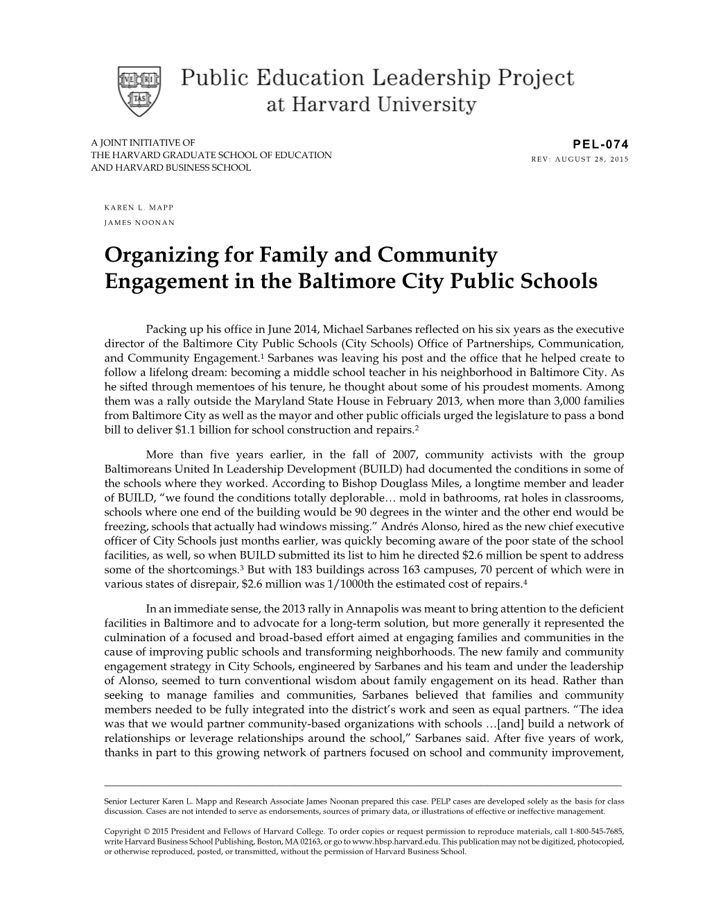 Organizing for Family and Community Engagement in Baltimore City Public Schools 074
