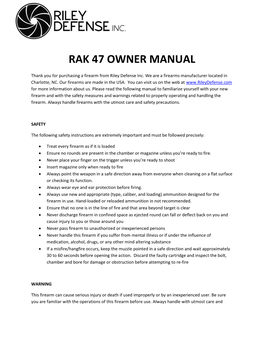 Rak 47 Owner Manual