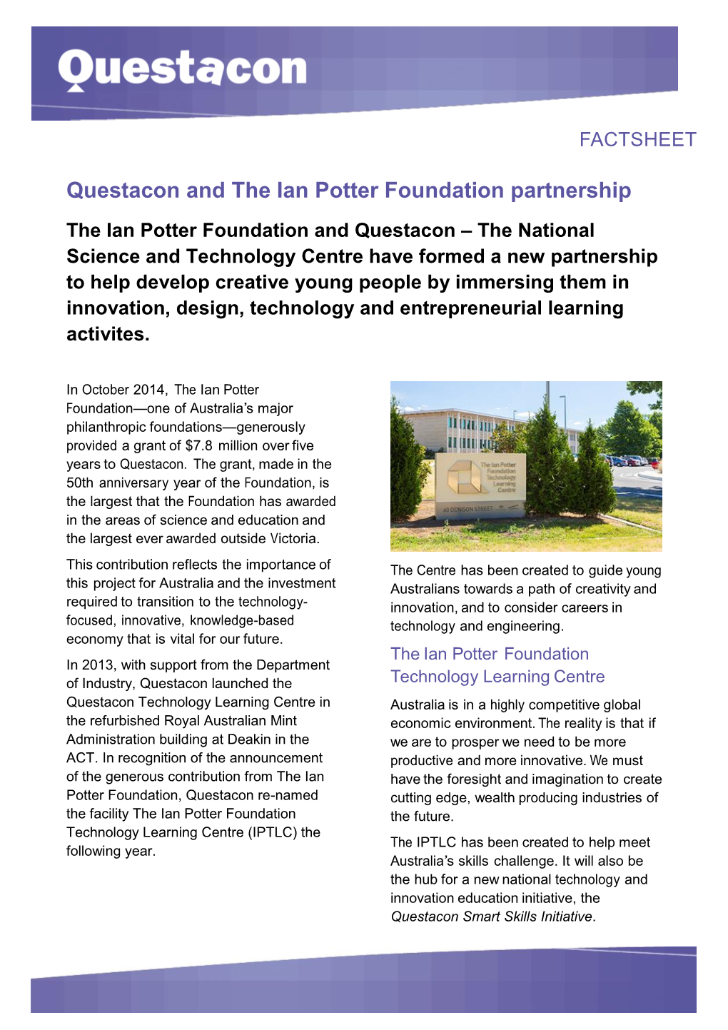 Questacon and the Ian Potter Foundation Partnership