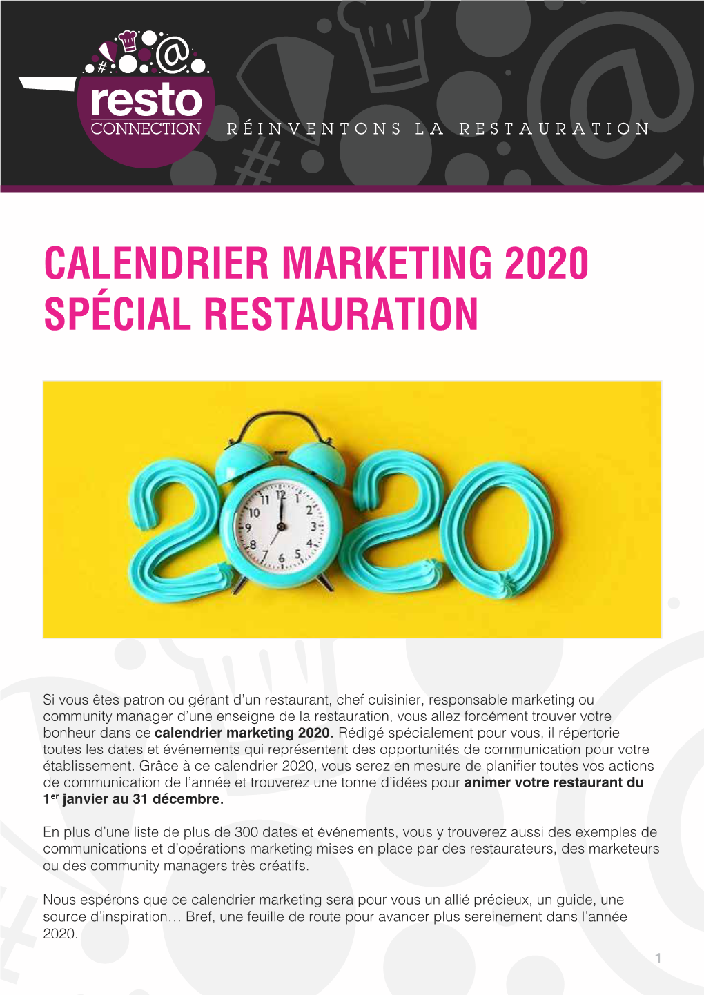 Calendrier Marketing 2020 Spécial Restauration