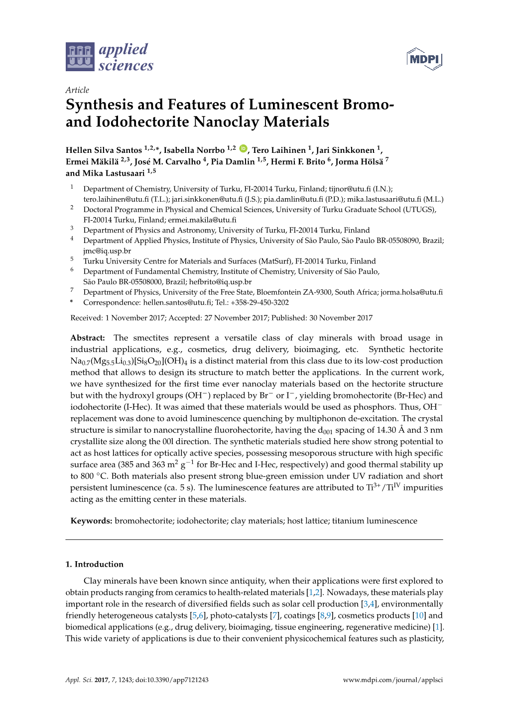 Synthesis and Features of Luminescent Bromo- and Iodohectorite Nanoclay Materials