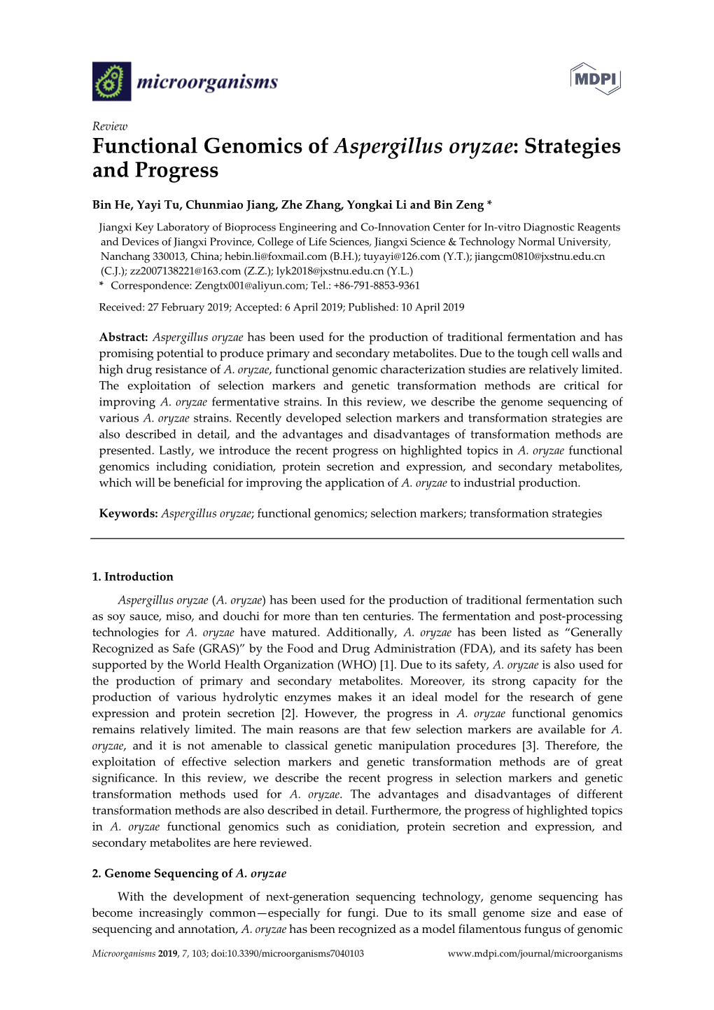 Functional Genomics of Aspergillus Oryzae: Strategies and Progress