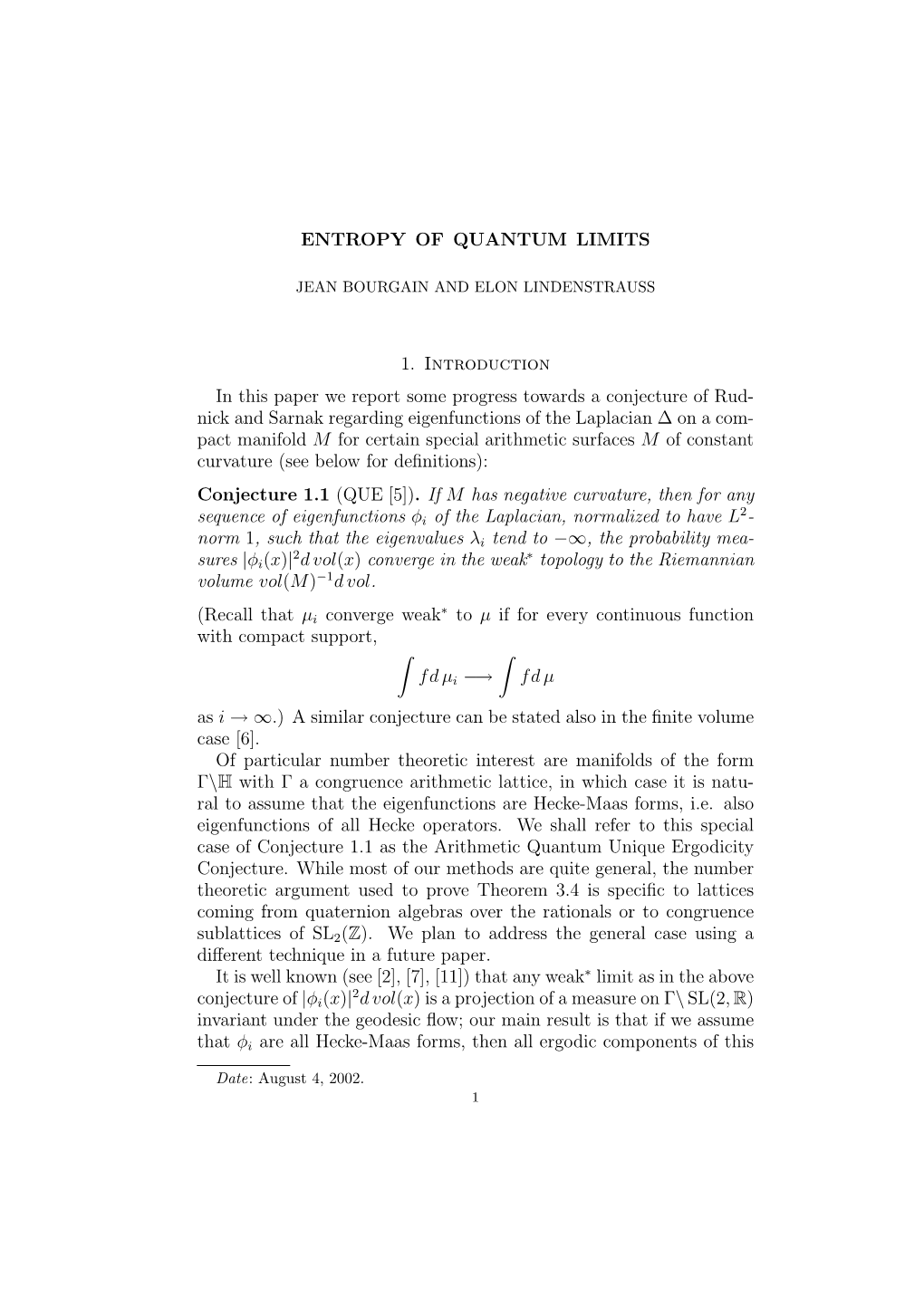 Entropy of Quantum Limits