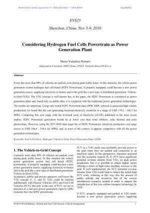 Considering Hydrogen Fuel Cells Powertrain As Power Generation Plant