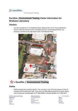 Eurofins | Environment Testing Visitor Information for Brisbane Laboratory