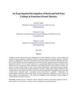 An Experimental Investigation of Hard and Soft Price Ceilings in Emissions Permit Markets