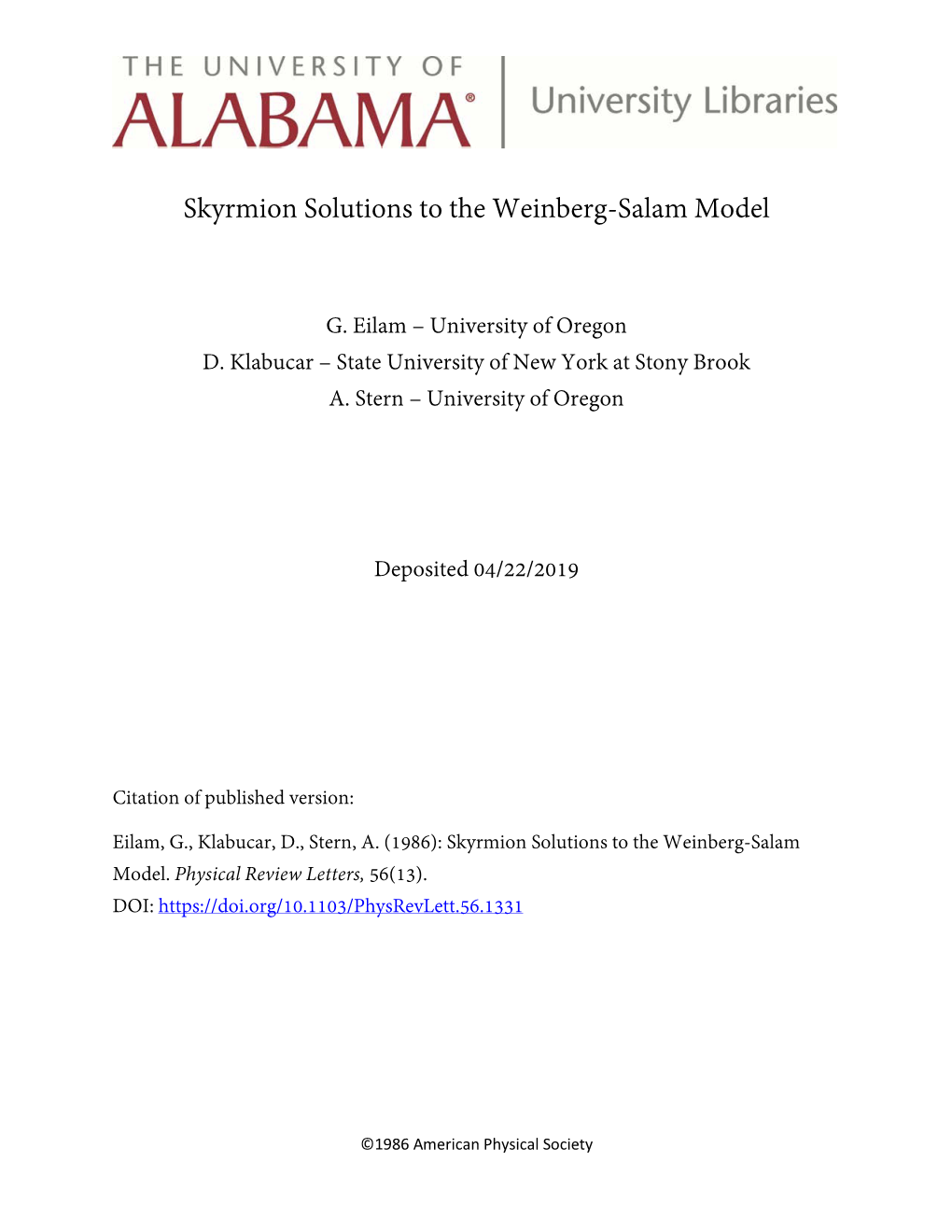 Skyrmion Solutions to the Weinberg-Salam Model