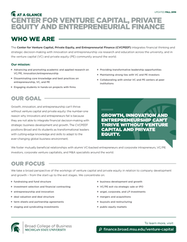 Center for Venture Capital, Private Equity and Entrepreneurial Finance Who We Are