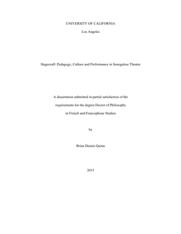 Pedagogy, Culture and Performance in Senegalese Theater