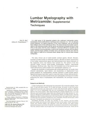 Lumbar Myelography with Metrizamide: Supplemental Techniques