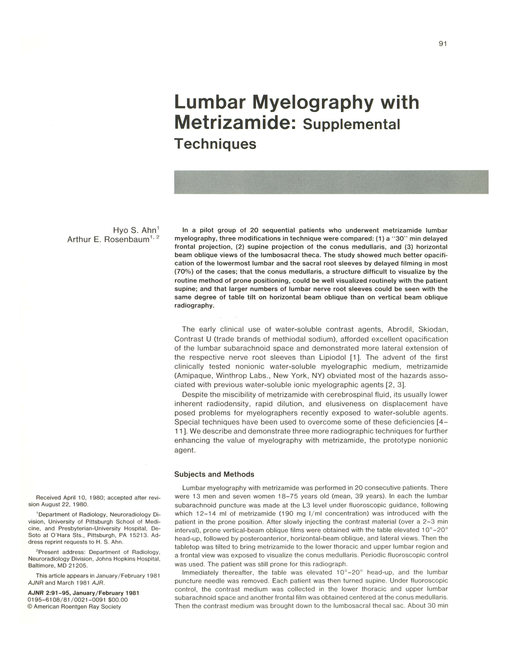 Lumbar Myelography with Metrizamide: Supplemental Techniques