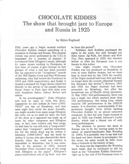 CHOCOLATE KIDDIES the Show That Brought Jazz to Europe and Russia in 1925