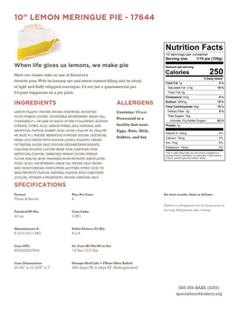 Nutrition Facts 10 Servings Per Container Serving Size 1/10 Pie (120G)