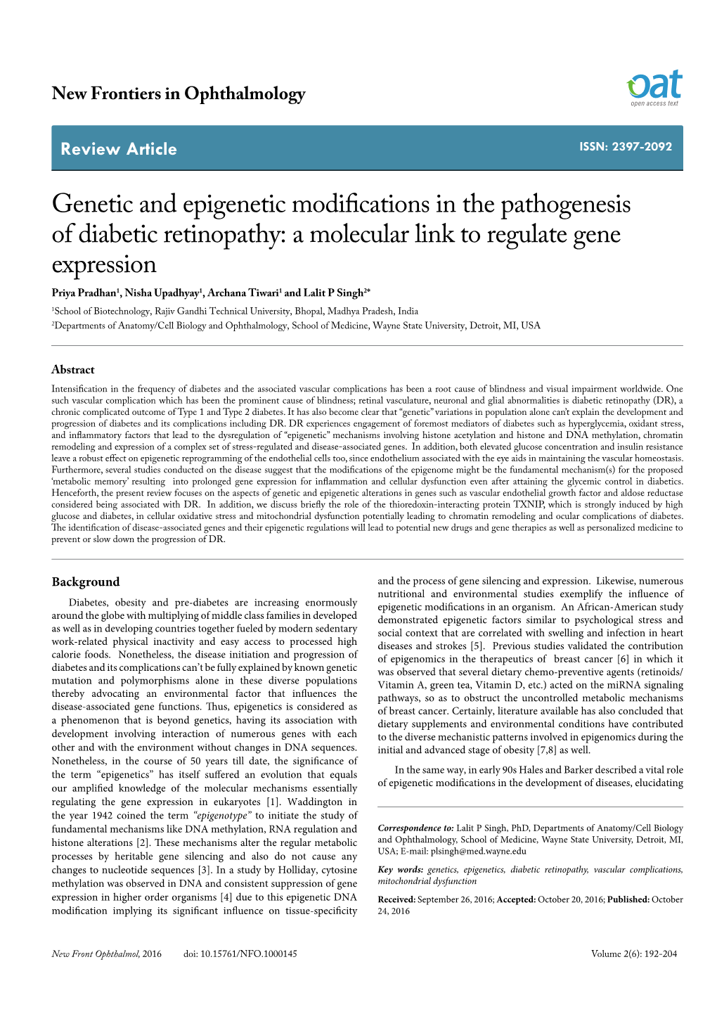 Genetic and Epigenetic Modifications in the Pathogenesis Of