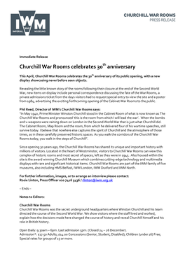 Churchill War Rooms Celebrates 30 Anniversary