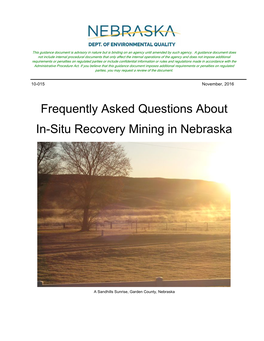 Frequently Asked Questions About In-Situ Recovery Mining in Nebraska