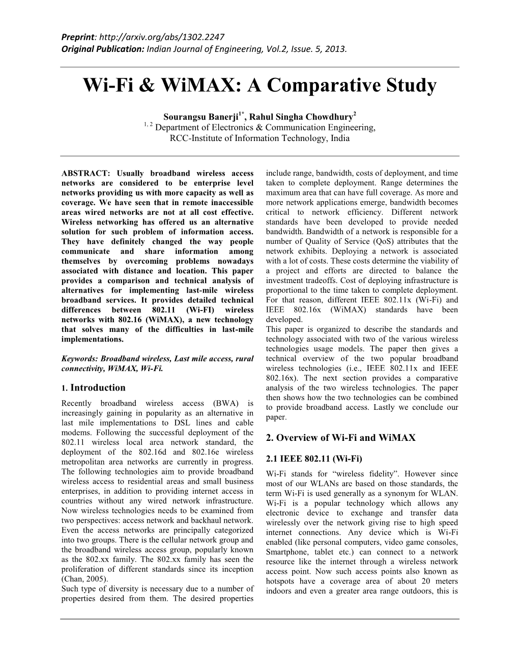Wi-Fi & Wimax: a Comparative Study