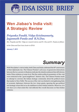 Wen Jiabao's India Visit: a Strategic Review