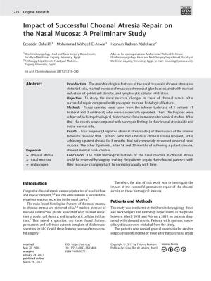 Impact of Successful Choanal Atresia Repair on the Nasal Mucosa: a Preliminary Study