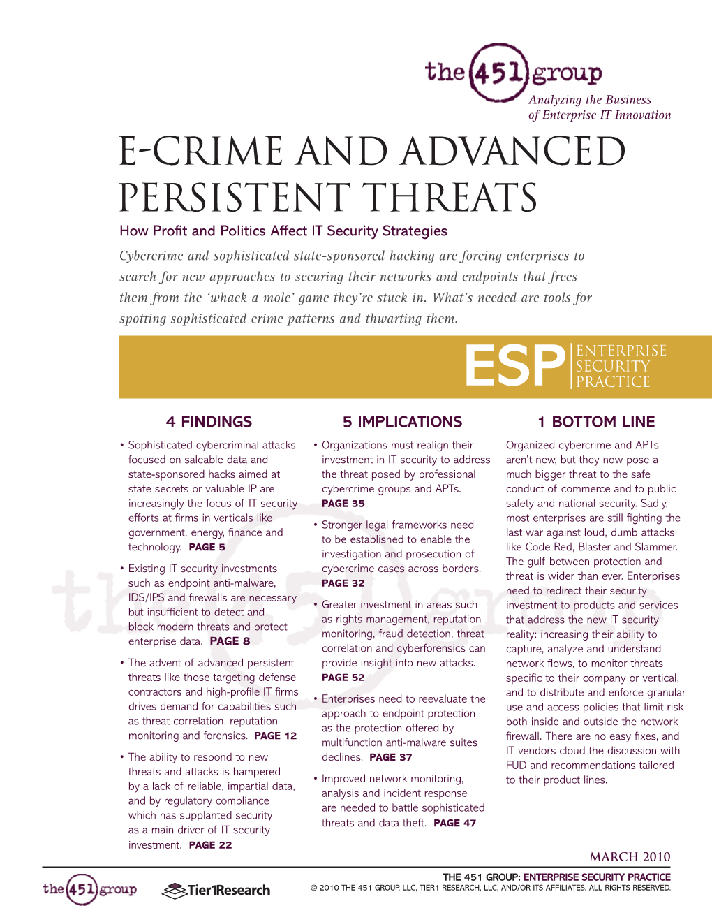 E-Crime and Advanced Persistent Threats