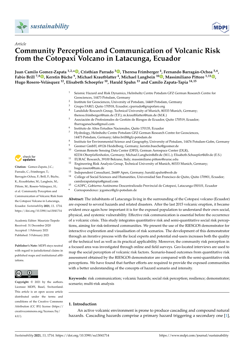 Community Perception and Communication of Volcanic Risk from the Cotopaxi Volcano in Latacunga, Ecuador